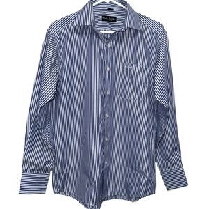 Paul Smith London 100% Cotton Striped Button Front Shirt Blue White SZ 16